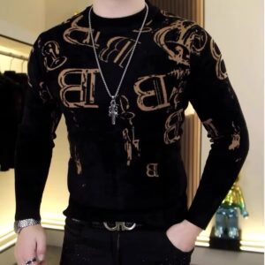 European and American style winter men's crew neck knitted jacquard fasion sweater 05