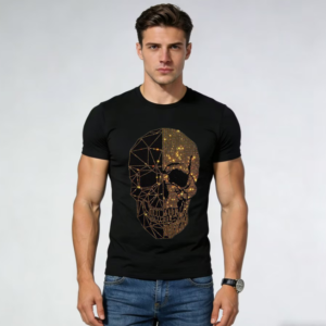 Latest Design Men’s Cotton T-Shirt with Shiny Hotfix Rhinestones