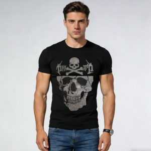 High-End Casual Tee for Men, Pure Cotton & Rhinestone Detail