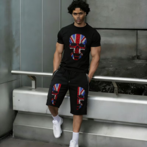 Cool men's two-piece set outfit with shiny rhinestones summer tracksuit fashion outfit