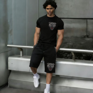 New arrival men's two-piece set outfit with sparkling rhinestones summer tracksuit for men