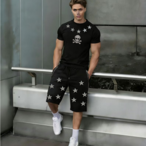 European Hot Skull Rhinestone Men 2-Piece Outfit 2026