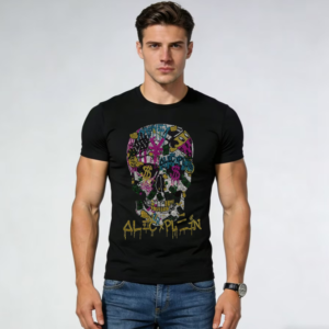 Pure Cotton Casual T-Shirt for Men with Eye-Catching Rhinestones