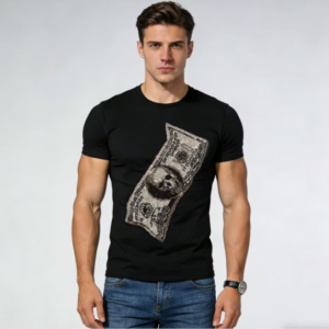 New Men’s Casual Cotton T-Shirt with Luxury Rhinestone Details