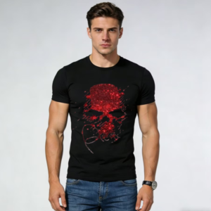 High Quality Men’s Casual Wear, Rhinestone Decorated Cotton Tee