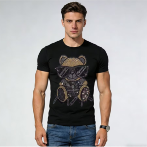 Men’s Trendy Rhinestone Cotton T-Shirt for Everyday Casual Style