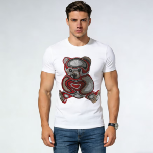 High-End Men’s T-Shirt, Pure Cotton & Trendy Hotfix Rhinestones