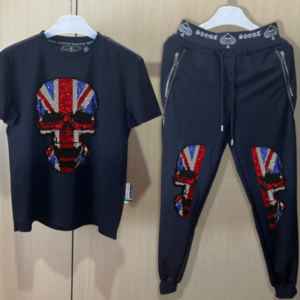 New design men's two-piece set outfit with shiny rhinestones summer tracksuit for men