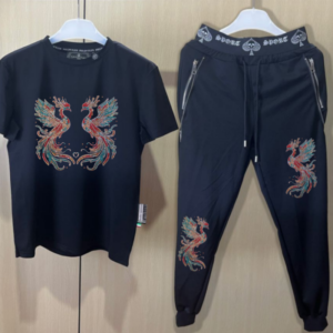 Street fashion men's two-piece set outfit with shiny rhinestones summer tracksuit trendy
