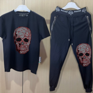Trendy men's two-piece set outfit with luxury rhinestones summer tracksuit for daily wear