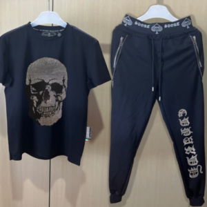Casual men's two-piece set outfit with bling rhinestones summer tracksuit trendy outfit