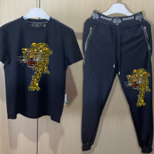 Fashionable men's two-piece set outfit with sparkling rhinestones summer tracksuit streetwear