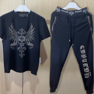 Soft fabric men's two-piece set outfit with shiny rhinestones summer tracksuit daily wear