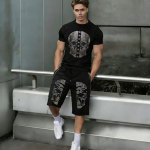 Fashion Rhinestone Skull Men Tracksuit Casual Daily Wear men summer set