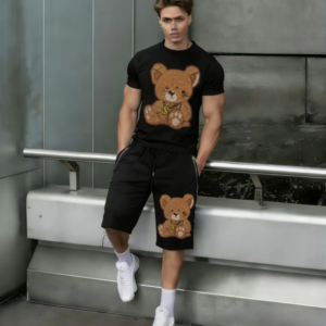 Classic men's two-piece set outfit with bling rhinestones summer tracksuit trendy outfit