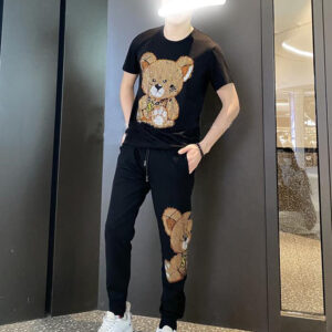 Comfortable men's two-piece set outfit with shiny rhinestones summer tracksuit for summer