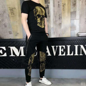 New trendy men's two-piece set outfit with shiny rhinestones summer tracksuit for men